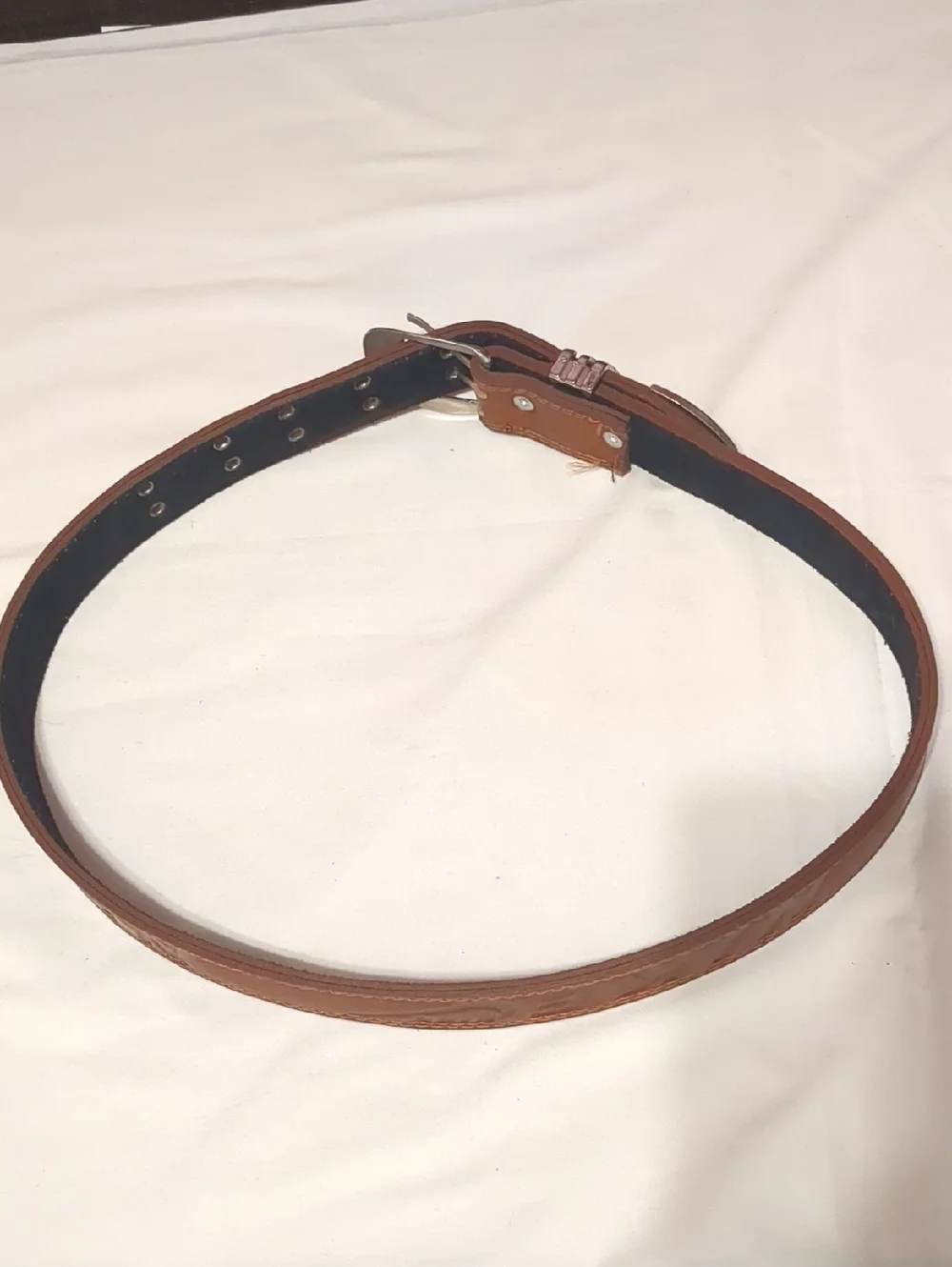 Vintage Mens Brown Leather- Metal Buckle Belt 36-42 Engraved 90s Country Western